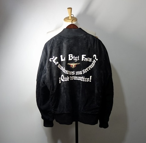 TK 希少 ビギ BIGI オールレザースタジャン MA-1 黒 ブラック L フライトジャケット拍卖