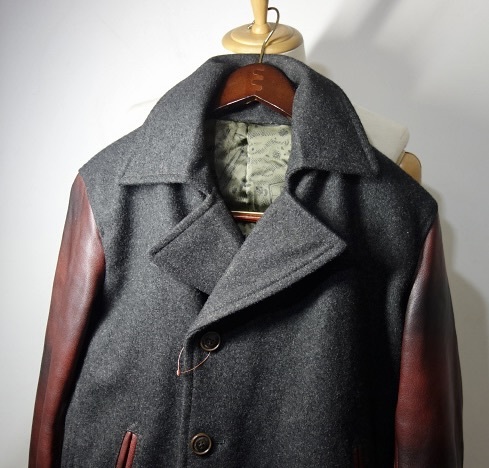 TK 良品 291295 袖レザー Pコート チャコールグレー ワインレッド Ⅳ 希少 4 サイズ 291295=HOMME拍卖