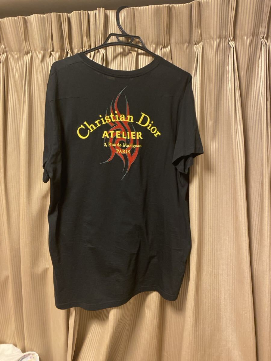 本物ディオールオムATELIERトライバル刺繍TシャツDIORHOMMEアトリエMENクリスヴァンアッシュ元ベルルッティ半袖ファイヤー炎カットソーXL黒拍卖