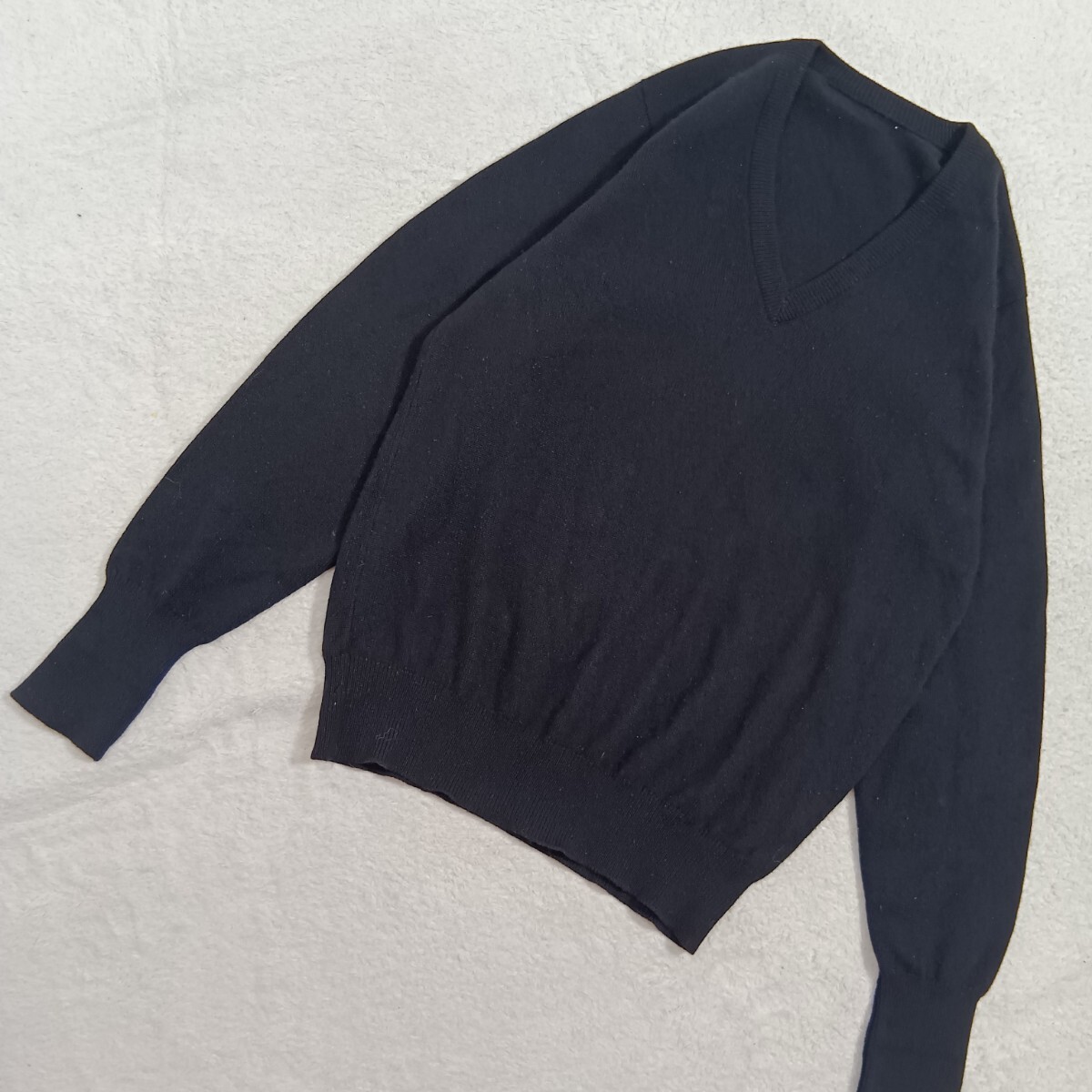 【訳アリ】80’s ballantyne バランタイン(株)アオイ カシミヤ Vネック 長袖 ニット セーター ブラック ★1000拍卖