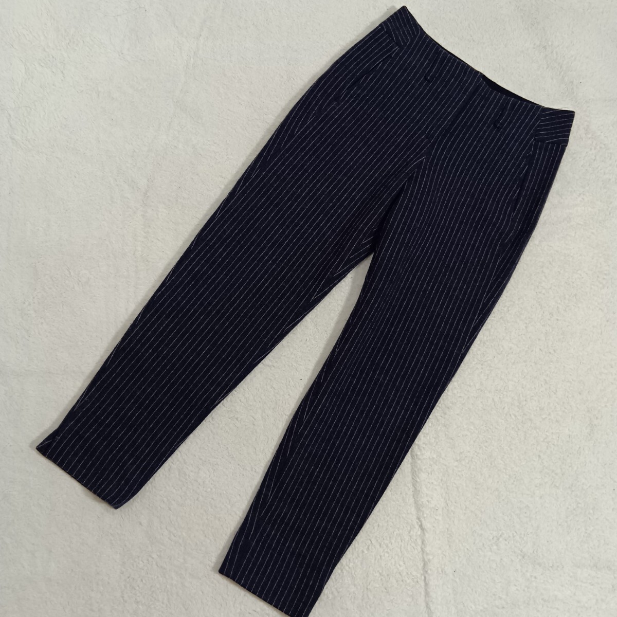 【極美品】GIORGIO ARMANI ジョルジオアルマーニ ウール ピンストライプ パンツ ネイビー×ベージュ サイズ40 ★1000 拍卖