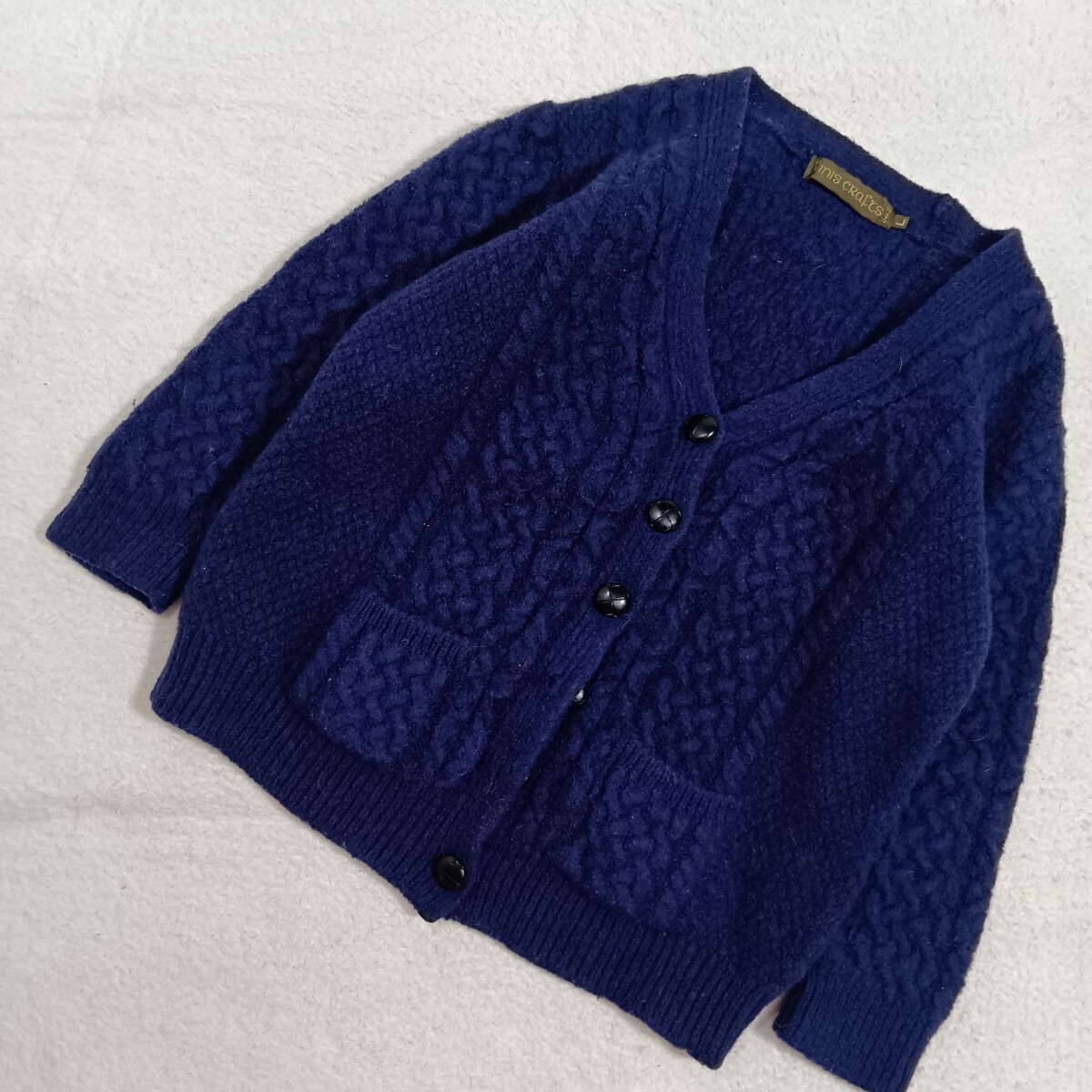 Inis crafts イニスクラフツ アイルランド製 ニット カーディガン ネイビー L ★1000拍卖