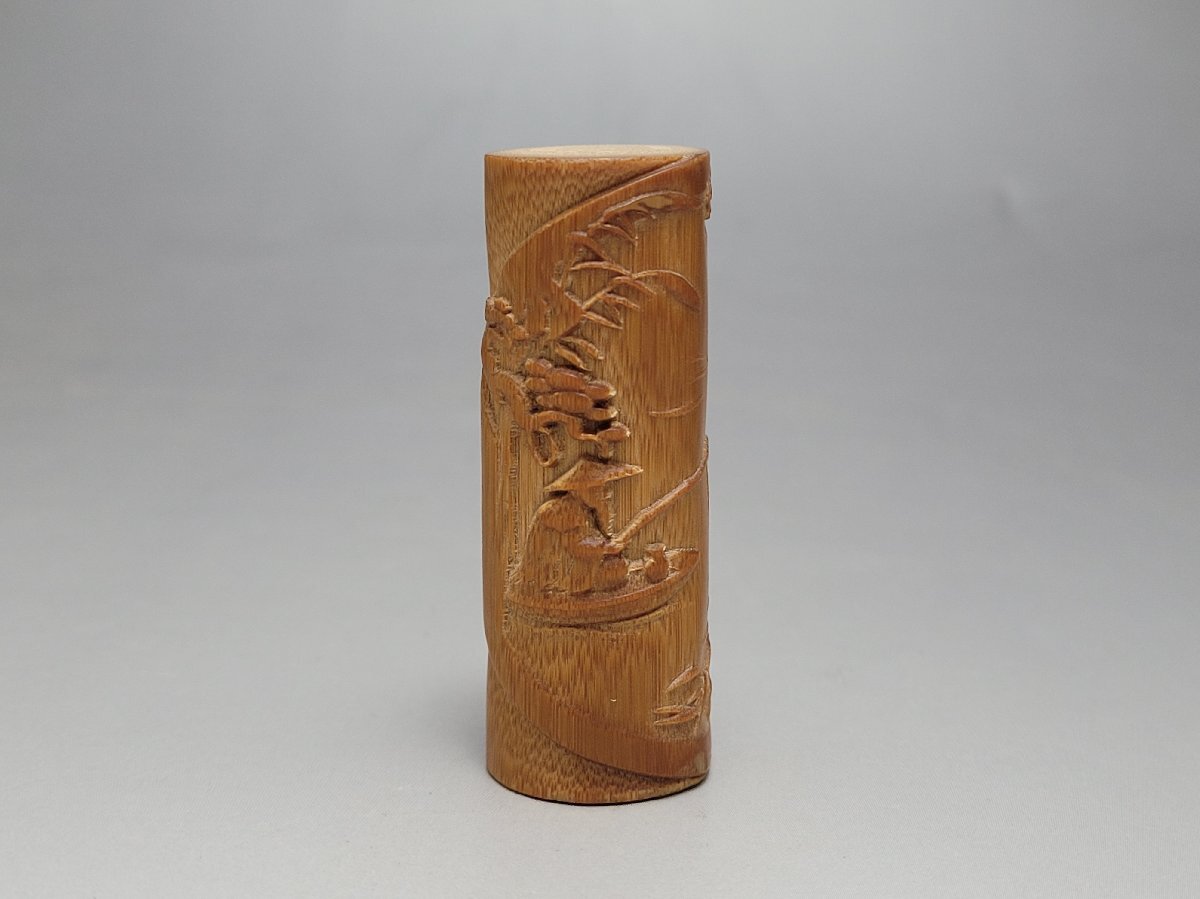 竹製 悠悠自適 老人 山水文 手工芸 手遊び 手玩具 彫刻品 / 竹佩飾 竹珮 竹彫刻 提物装身具 根付 挂件 唐物 人間国宝 李朝 高麗 古玩 古董拍卖