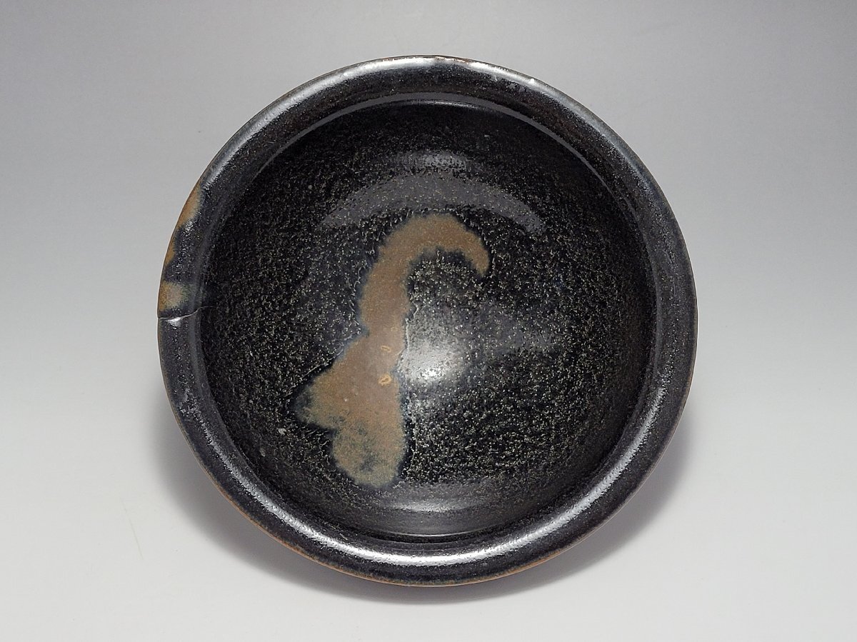 黒釉 窯変紋 茶碗 時代唐物 幅約15.7cm / 宋元時代 盃 小碗 杯 盞 小鉢 茶道具 煎茶道具 酒器 人間国宝 李朝 高麗 古董拍卖
