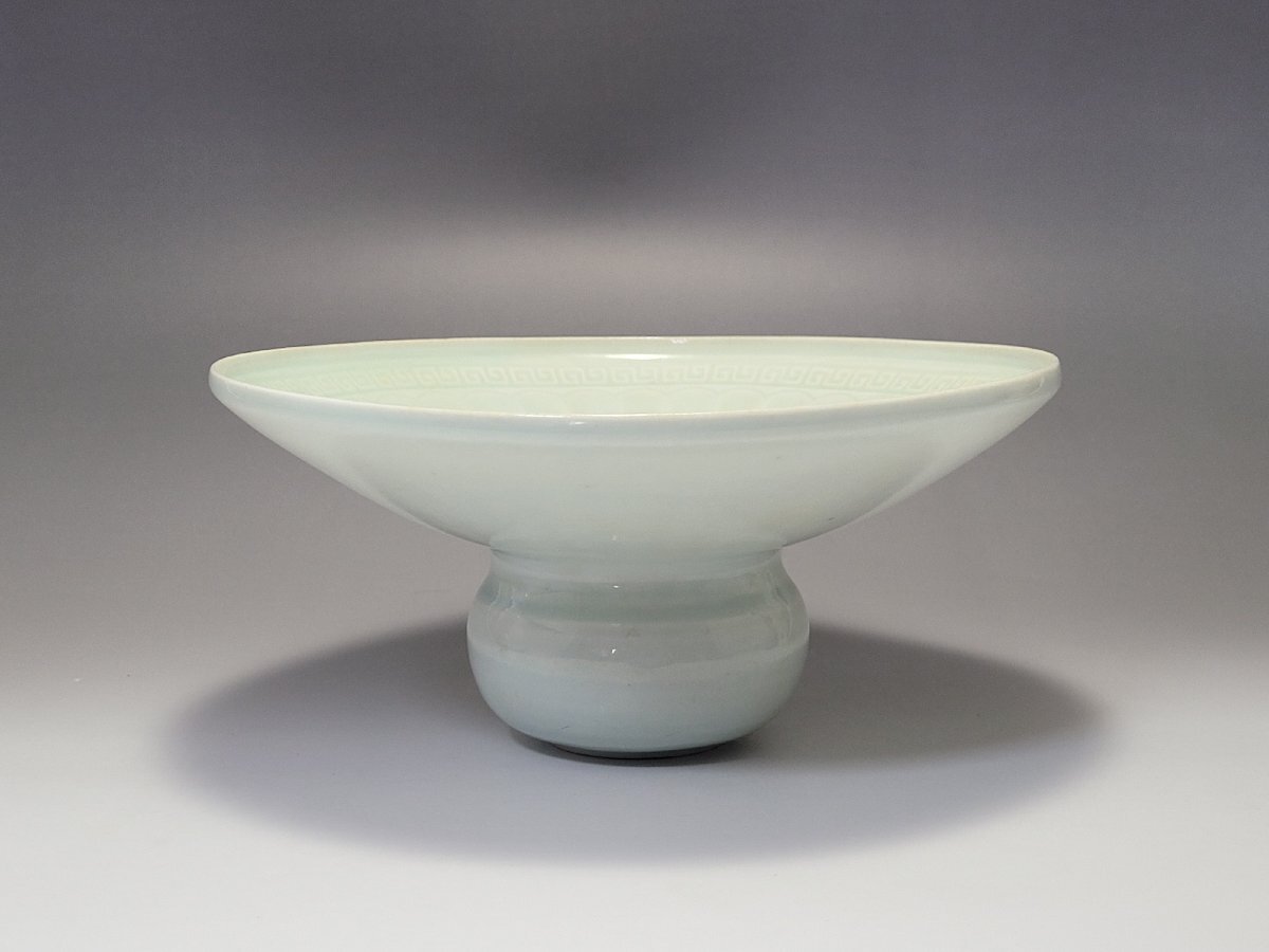 C 白磁 陽刻 花紋 筆洗 時代唐物 幅約19.5cm / 宋元時代 書道具 書画道具 文房具 古美術 唐物 人間国宝 李朝 高麗 古玩 古董拍卖