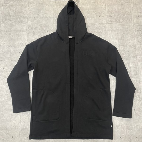 極美品 PUMA フーデッド スウェット カーディガン 裏起毛 立体ロゴ プーマ パーカー フーディー 3Dロゴ ワンポイント ブラック 石瀬7502拍卖