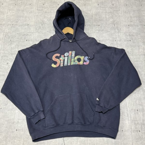 StilLas パーカー ビッグロゴ ゆるダボ フェード ナス紺 スタイラス デザインロゴ プリント ビッグシルエット 色褪せ フーディー 石瀬7705拍卖