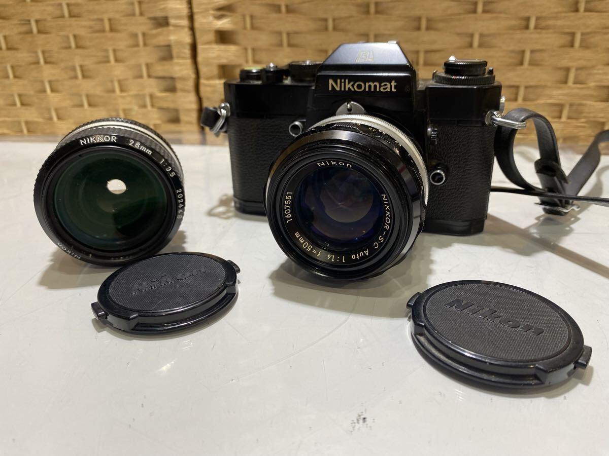 61170【自宅保管品】Nikon ニコン Nikomat EL ブラックボディ 一眼レフフィルムカメラ NIKKOR-S.C Auto 1:1.4 f=50mm NIKKOR 28mm 1:3.5拍卖