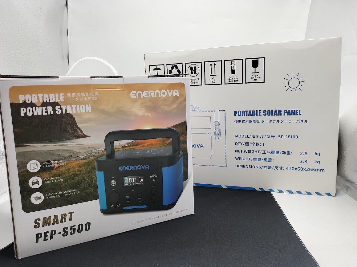 ■ 未使用 ENERNOVA SMART 500 ポータブル電源 PEP-S500 / ソーラーパネル 最大出力100W 折りたたみ式 セット ■拍卖