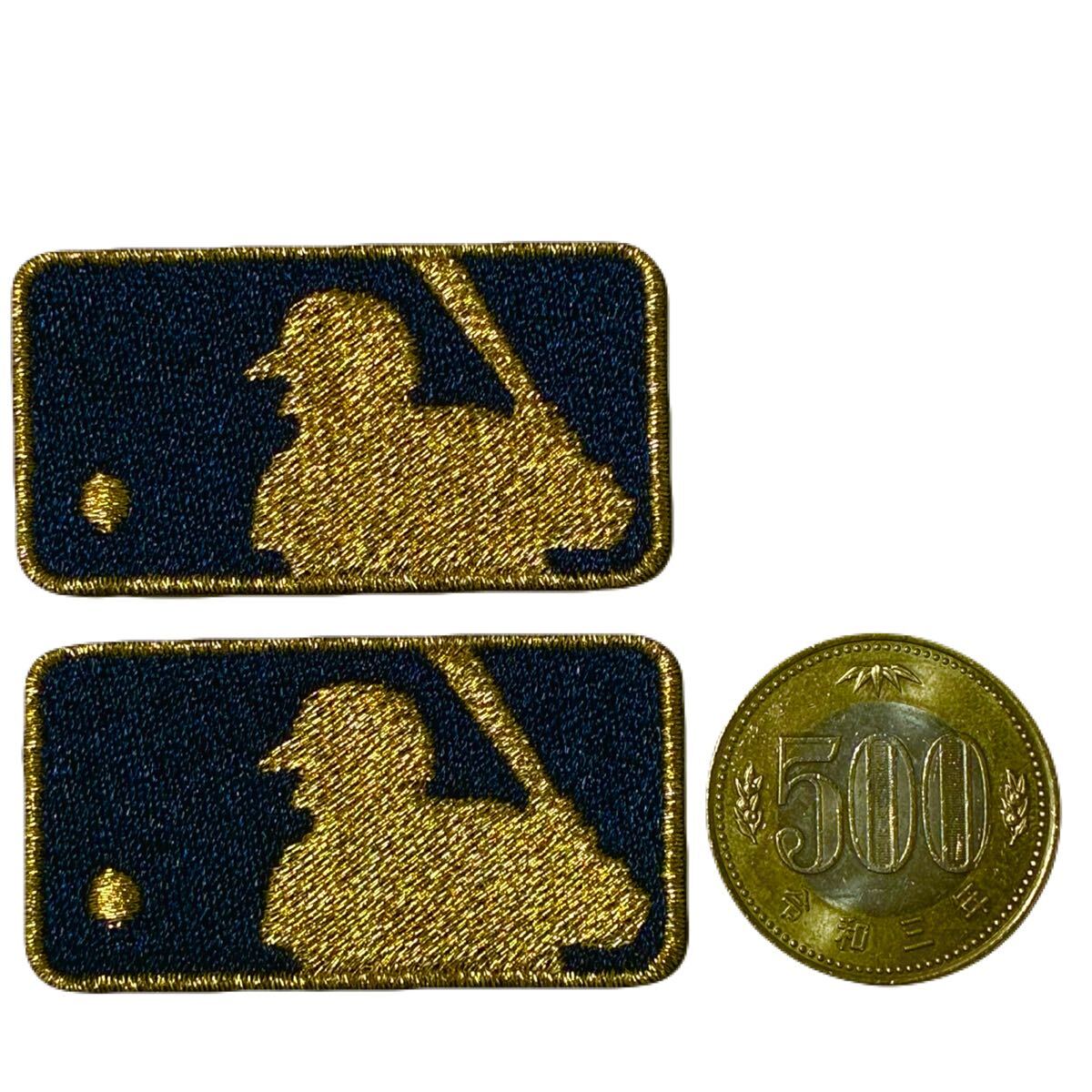 MLB バッターマン ミニサイズ (約5cm) ワッペン 2枚セット ダークネイビー×ゴールド拍卖
