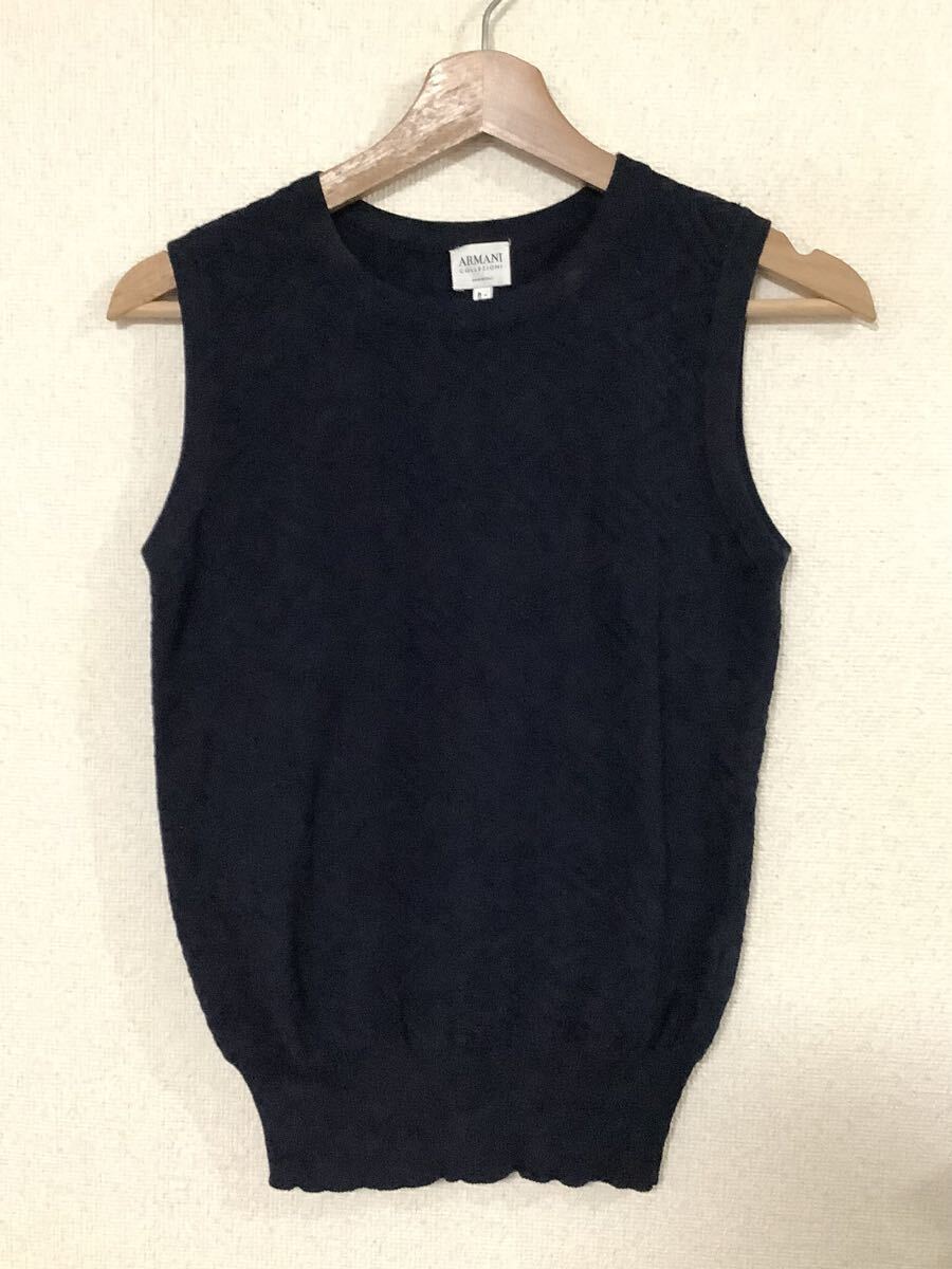 ARMANI COLLEZIONI アルマーニコレッオーニ コットンニットベスト ブラック トップス イタリア メンズ拍卖