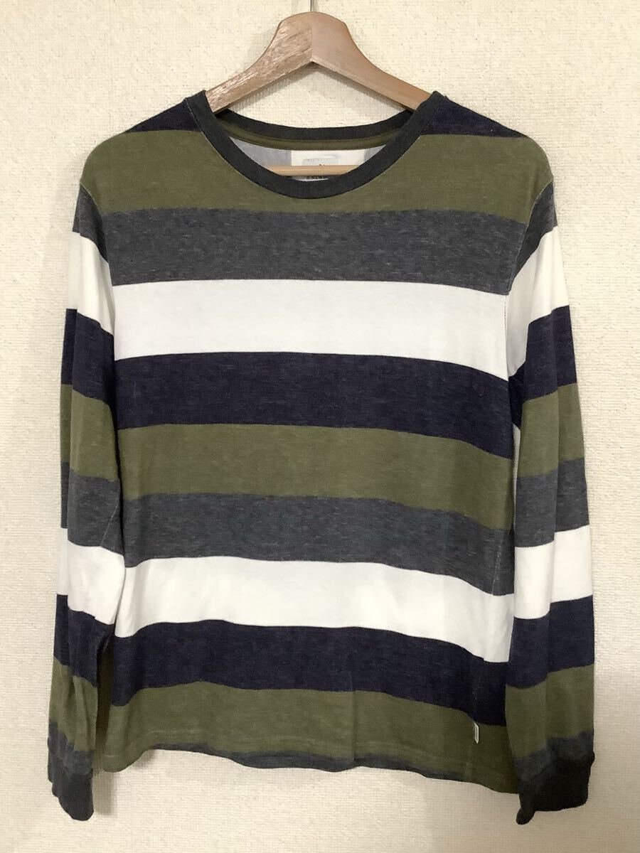 R・NEWBOLD アールニューボールド ボーダー 長袖Tシャツ ロンT カットソー セレクト メンズ M グレー グリーン拍卖