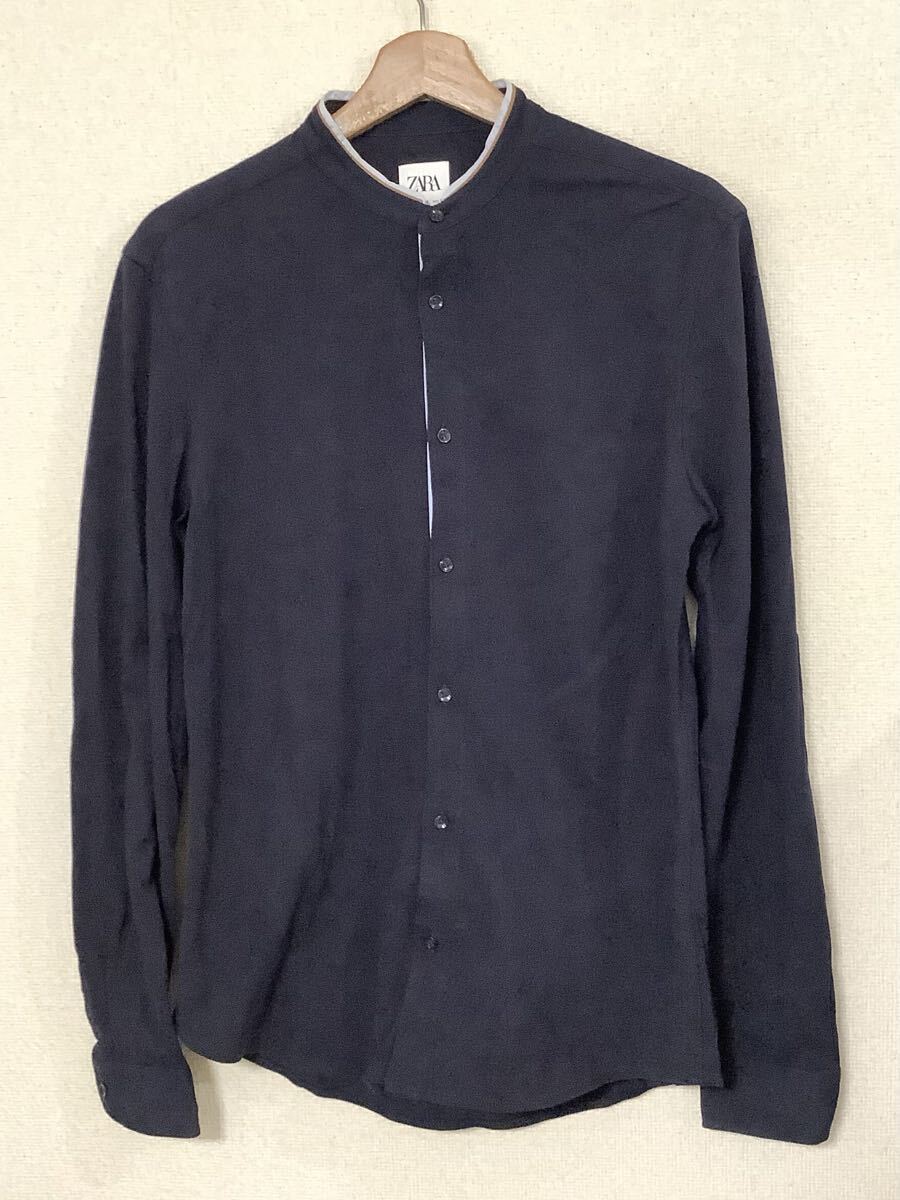ZARA ザラ スタンドカラー長袖シャツ 長袖ポロシャツ ブラック メンズ セレクト カジュアル S バンドカラー拍卖
