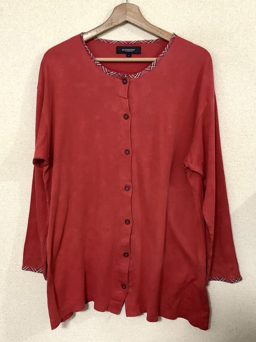 BURBERRY バーバリー カーディガン トップス 長袖 レッド コットンカーディガン レディース L 難あり拍卖