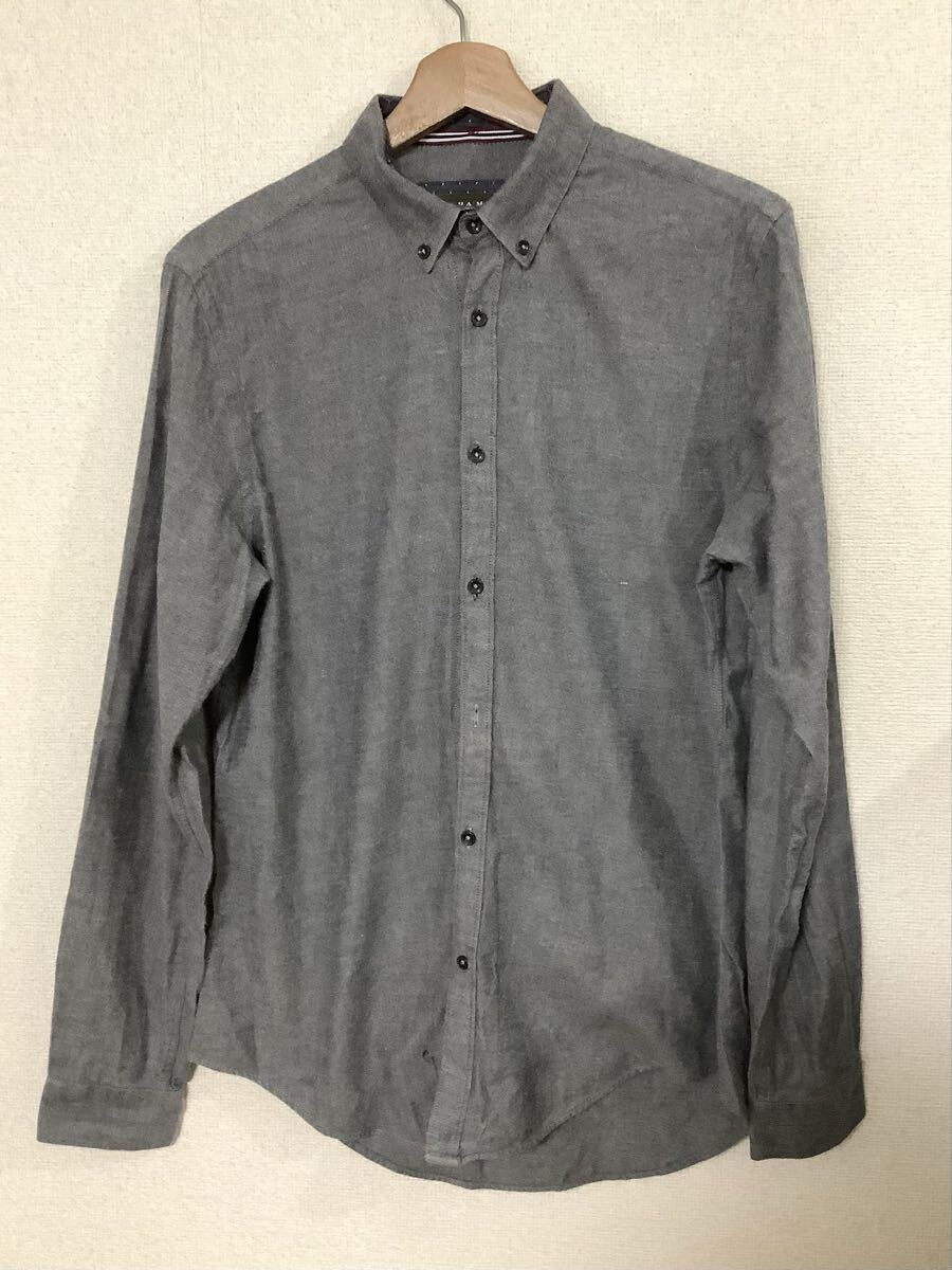 ZARA MAN ザラマン ザラ ボタンダウンシャツ 長袖シャツ グレー コットンシャツ カジュアル メンズ スリムフィット M拍卖