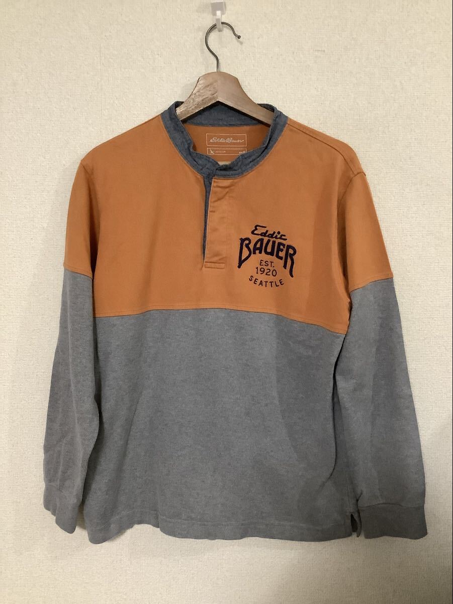 エディーバウアー eddie-bauer スタンドカラー 長袖ポロシャツ アウトドア ストリート カジュアル メンズ バイカラー M拍卖