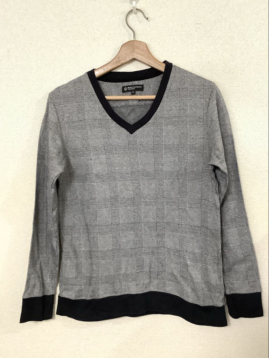 BEAUTY & YOUTH UNITEDARROWS ビューティーアンドユース Vネック カットソー ロンT グレー セレクト メンズ M拍卖