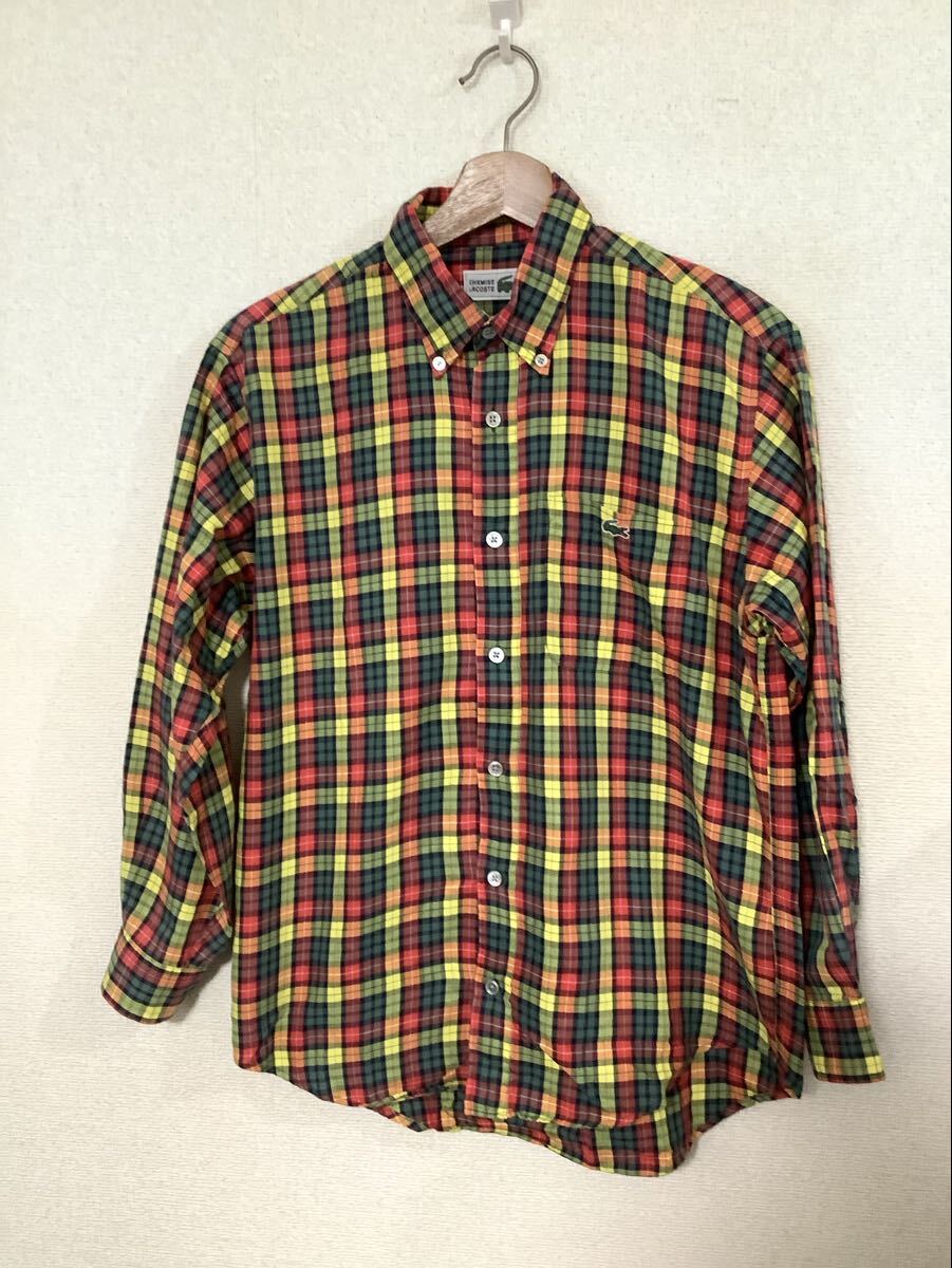 CHEMISE LACOSTE ラコステ ビンテージ チェック ボタンダウンシャツ セレクト スポーツ メンズ 40 80s拍卖