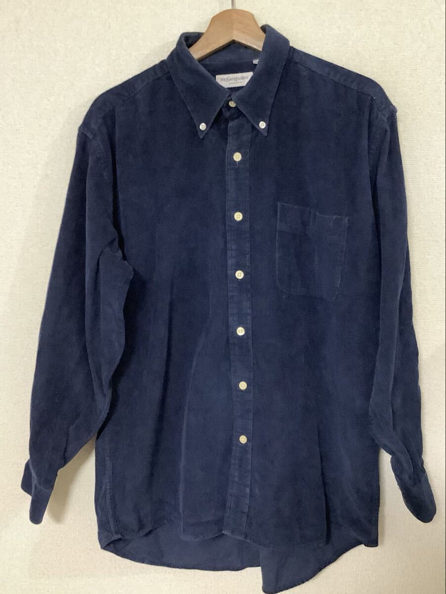 イヴ・サンローラン YVESSAAINT LAURENT コーデュロイシャツ ボタンダウンシャツ ネイビー メンズ トップス L拍卖