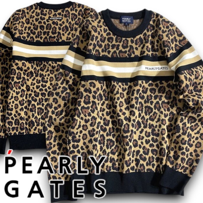 PEARLY GATES パーリーゲイツ 定価3.7万 日本製 レオパード 長袖 ニット セーター ゴルフウェア レディース 2270008 051 1 ▲041▼51001w10拍卖