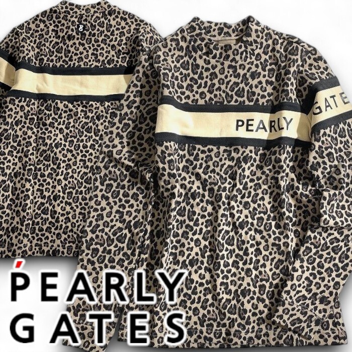 PEARLY GATES パーリーゲイツ 定価2万 日本製 ヒョウ柄 モックネック 長袖 プルオーバー ゴルフ レディース 2266006 051 1 ▲023▼51002w02拍卖