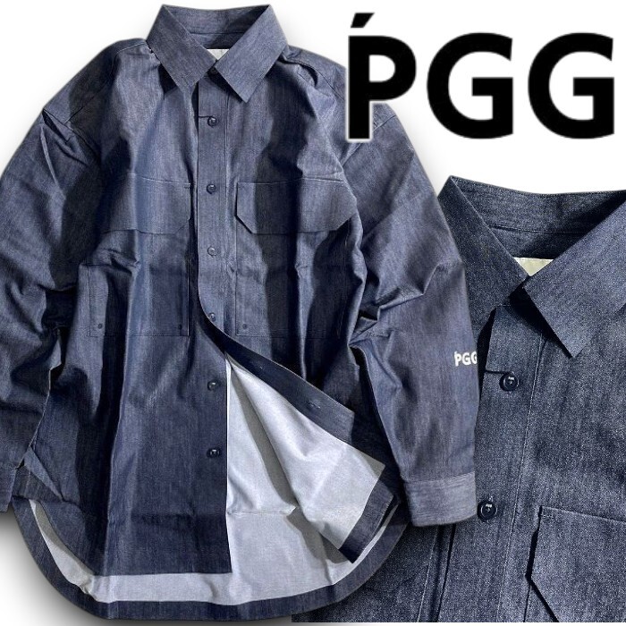 PGG by PEARLY GATES パーリーゲイツ 定価3.4万 リサイクルポリデニム ストレッチ 長袖 シャツ ゴルフウェア 2110303 121 5▲038▼51004w01拍卖