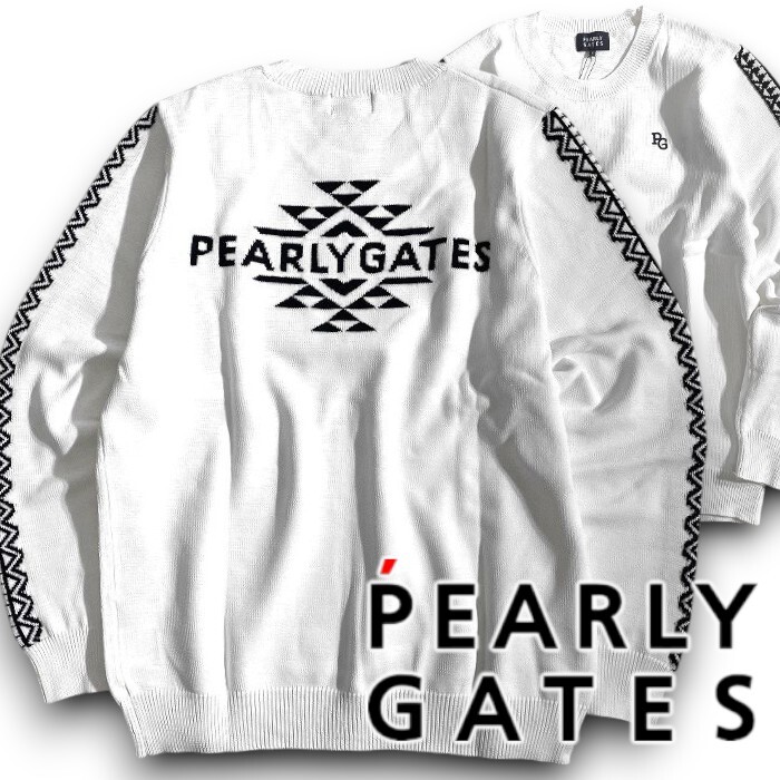 PEARLY GATES パーリーゲイツ 定価3.5万 ジャガード 袖ライン 長袖 ニット セーター プルオーバー ゴルフ 2270115 030 6 ▲039▼51006w09拍卖