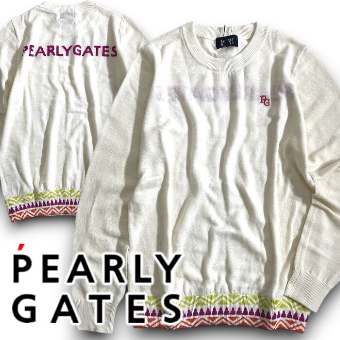 PEARLY GATES パーリーゲイツ 定価3万 ウール100% 長袖 ニット セーター プルオーバー ゴルフ レディース 2270106 030 0 ▲034▼51013w04拍卖