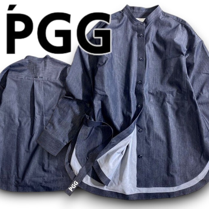 PGG by PEARLY GATES パーリーゲイツ 定価3.4万 リサイクルポリデニム バンドカラー 長袖 シャツ ゴルフ 2110304 121 1 ▲038▼51014w01拍卖