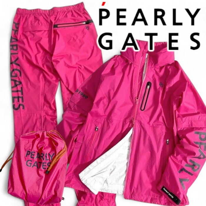 PEARLY GATES パーリーゲイツ 定6.6万 撥水×防風 ジャケット パンツ セットアップ レインウェア ゴルフ レディース 090 2▲073▼11621165拍卖