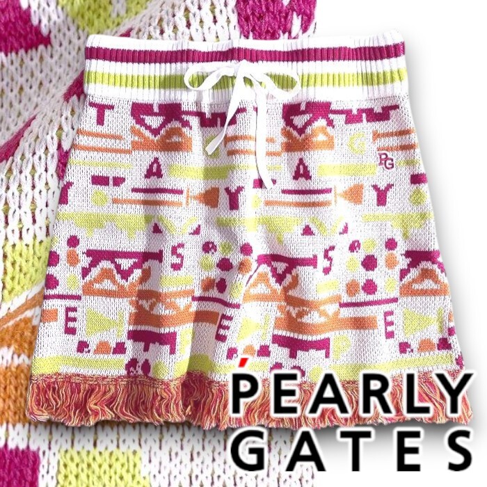 PEARLY GATES パーリーゲイツ 定価3.5万 ウール混ジャガード ナバホ柄 ニットスカート ゴルフ レディース 2234126 031 1 ▲039▼51022w06拍卖
