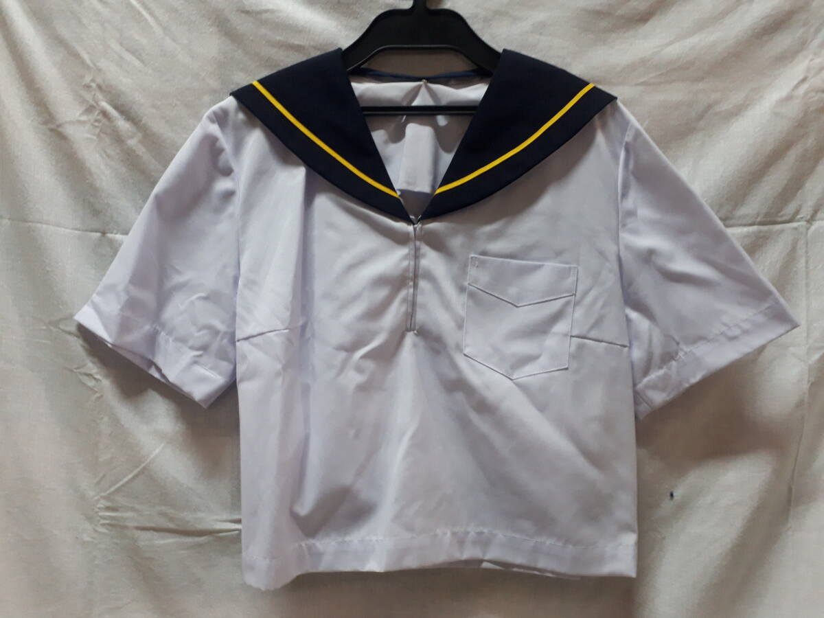 ■S972※送料無料※制服 上着 セーラー服 夏用 半袖 イエローライン サイズ 11 160A 中学/高校 学生服 コスプレ 未使用品拍卖