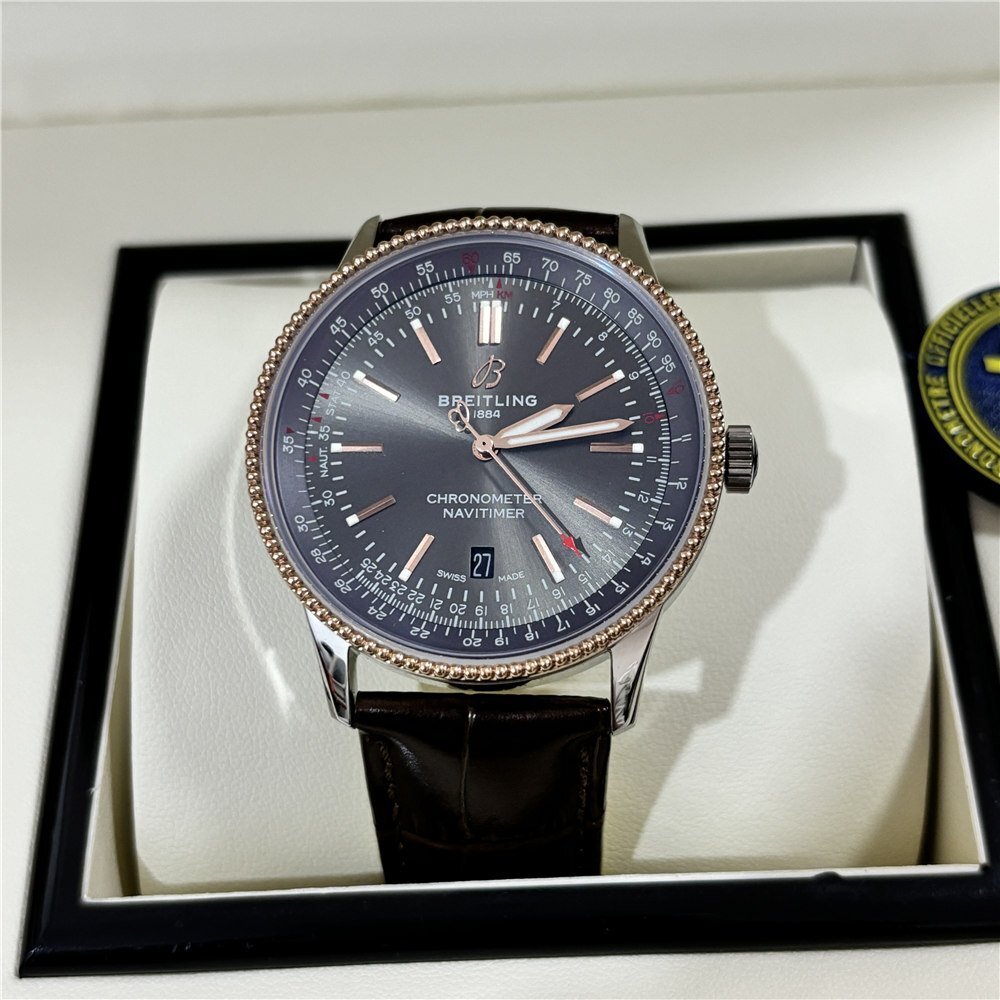 ブライトリング BREITLING Chronometer Navitimer 1884 腕時計 ウォッチ メンズ 紳士用 グレー文字盤 ブラウン 自動巻き U17326121M1P1拍卖
