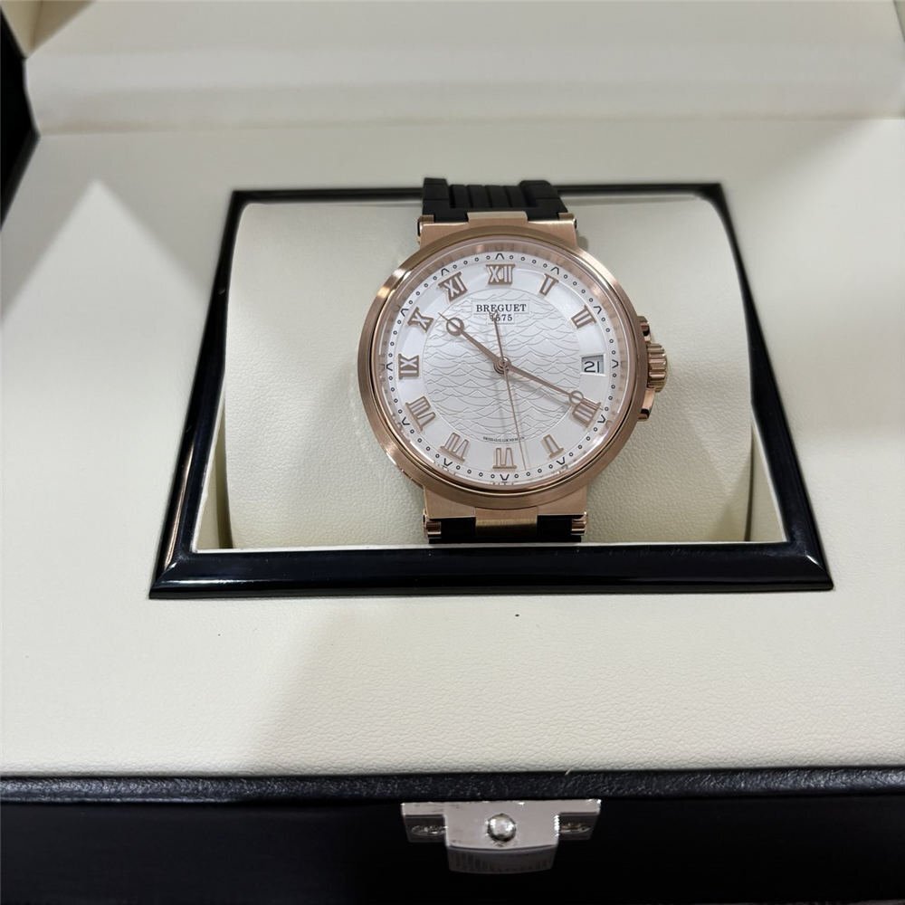 ブレゲ BREGUET マリーン 腕時計 紳士用 ウォッチ 5517 自動巻き ブラック 入荷困難 文字盤-白 ゴールドベゼル ゴムバンド拍卖