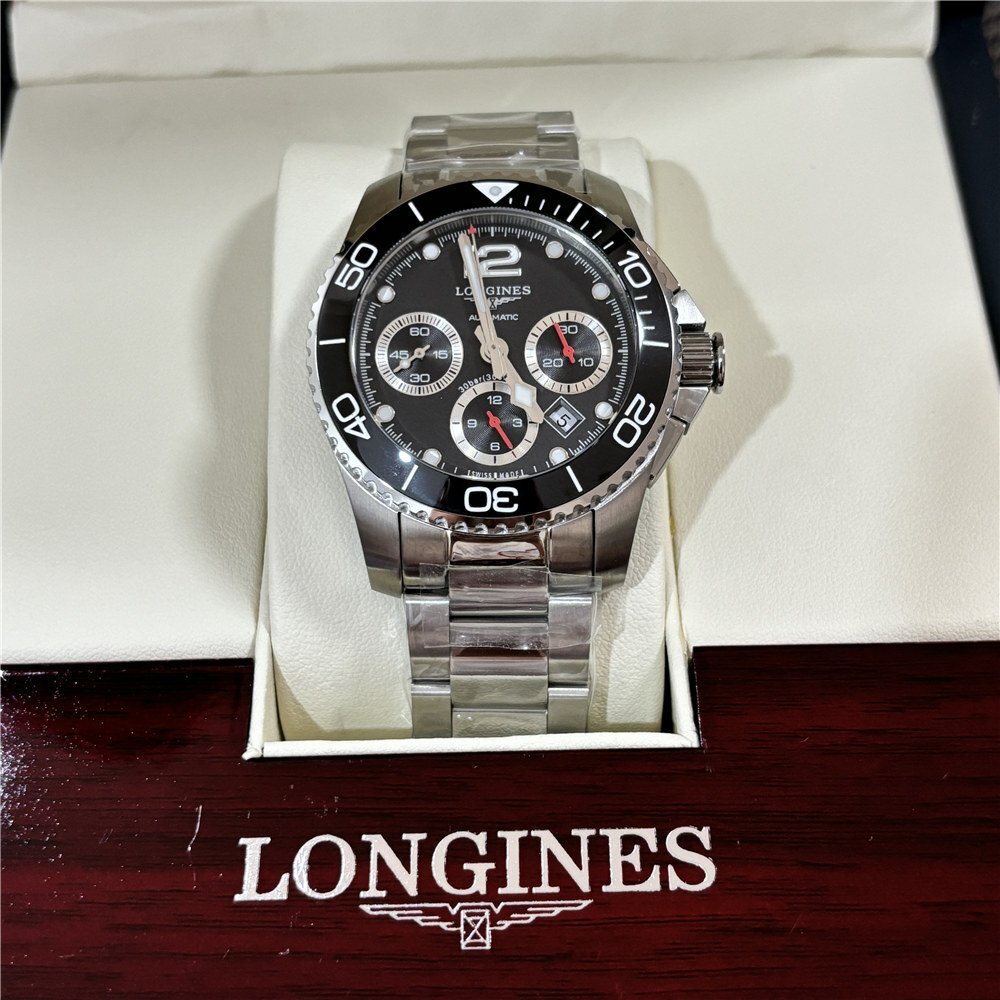 ロンジン LONGINES Conquest Chronograph 腕時計 メンズ ウォッチ 高級 ステンレス 紳士 自動巻き 文字盤-黒拍卖