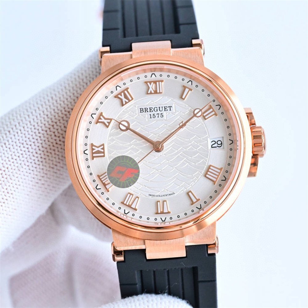 BREGUET ブレゲ マリーン 腕時計 紳士用 ウォッチ 5517 自動巻き ブラック 入荷困難 文字盤-白 ゴールドベゼル ゴムバンド拍卖