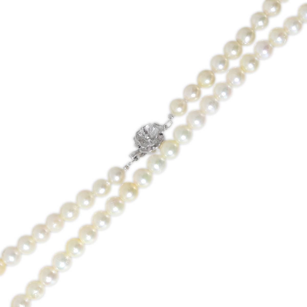 パールネックレス 本真珠×金具SILVER ベージュ 首回り約43cm パール6.4~6.7(mm) 重量約28.5g NT Bランク拍卖