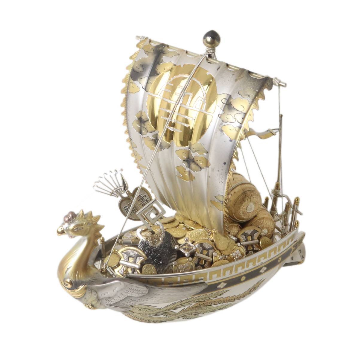 【中古】 銀製 鳳凰 宝船 銀製(STERLING960?) 幅6×奥行17×高さ17(cm) 重量約490g NT Bランク拍卖