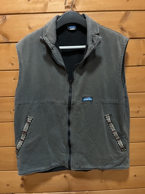 90’s Kavu キャンバス 裏フリースベスト Lサイズ グリーン拍卖