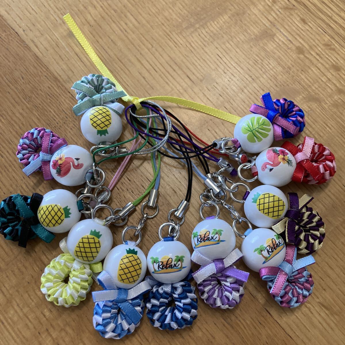 ハンドメイド キーホルダー ハワイアンリボン ミニ ストラップ プチ プレゼントに 10個セット拍卖