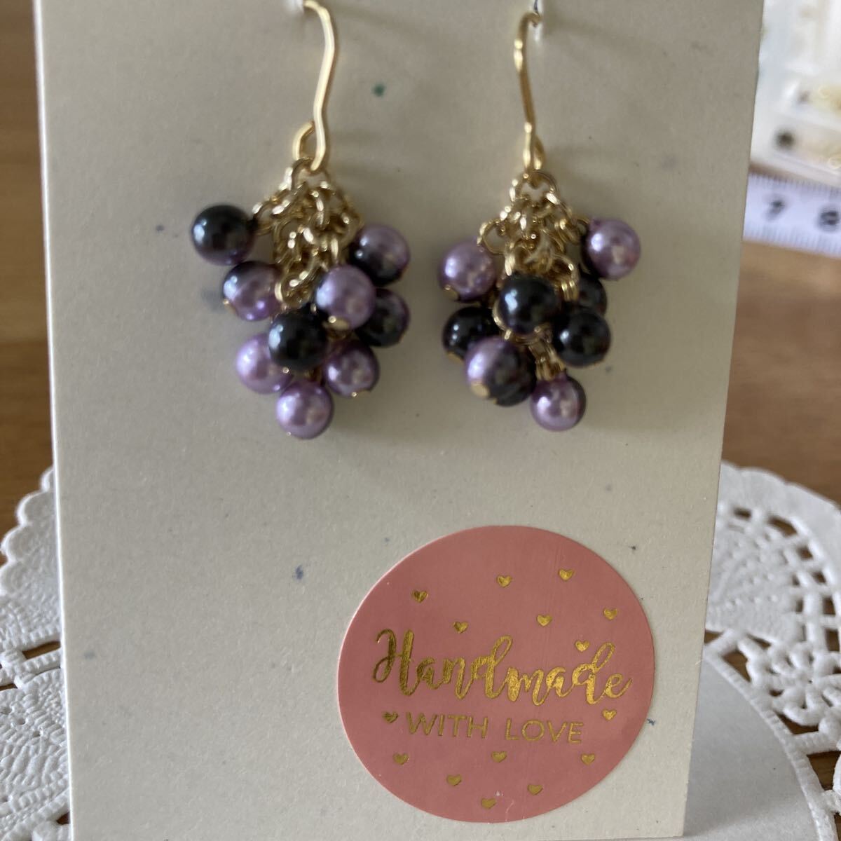 ハンドメイド ピアス ぶどう風 ゴールド プレゼントにも ビーズ拍卖