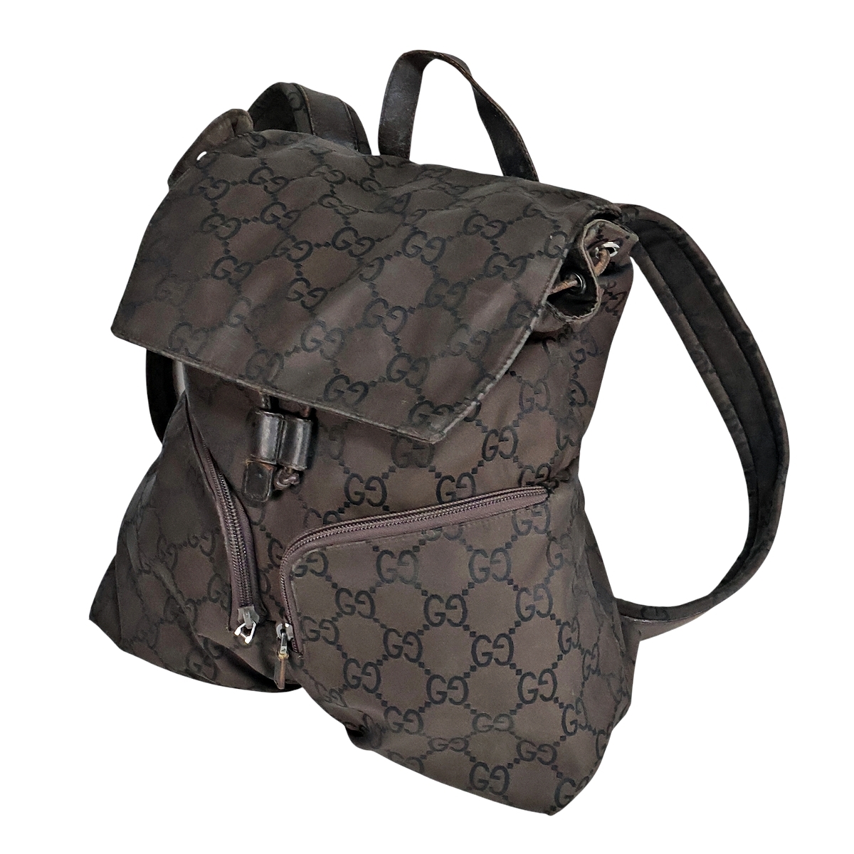 GUCCI GG柄 グッチ ヴィンテージ バックパック リュックサック ダークブラウン 茶 破損有り_0FO_C1008-F01B拍卖