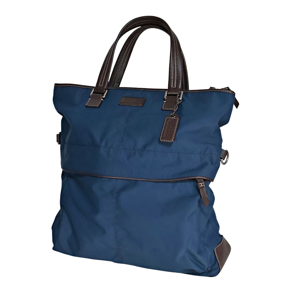 COACH F70682 コーチ トートバッグ ハンドバッグ ナイロン レザー ブルー ネイビー系×ダークブラウン 肩掛け_0FU_C1008-F007拍卖