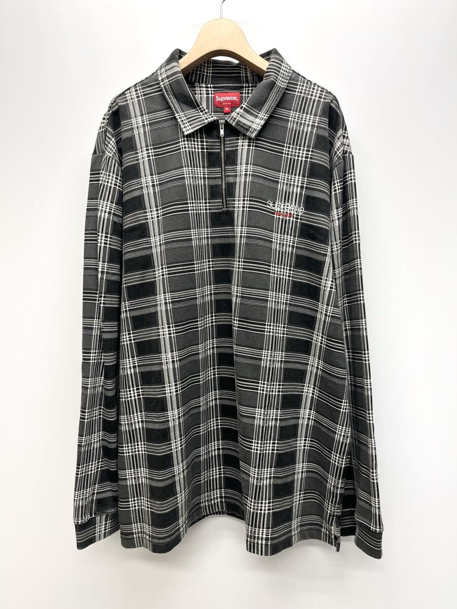 Supreme シュプリーム Plaid Zip Up L/S Polo ジップアップ ポロシャツ 長袖シャツ XL ブラック チェック 拍卖