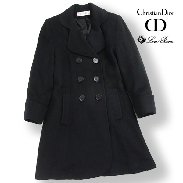 極美品 Christian Dior ディオール ロロピアーナ社製 スーパーファインラムウール100% ロングコート 黒 10 JP:XL【参考価格¥132,000-】拍卖