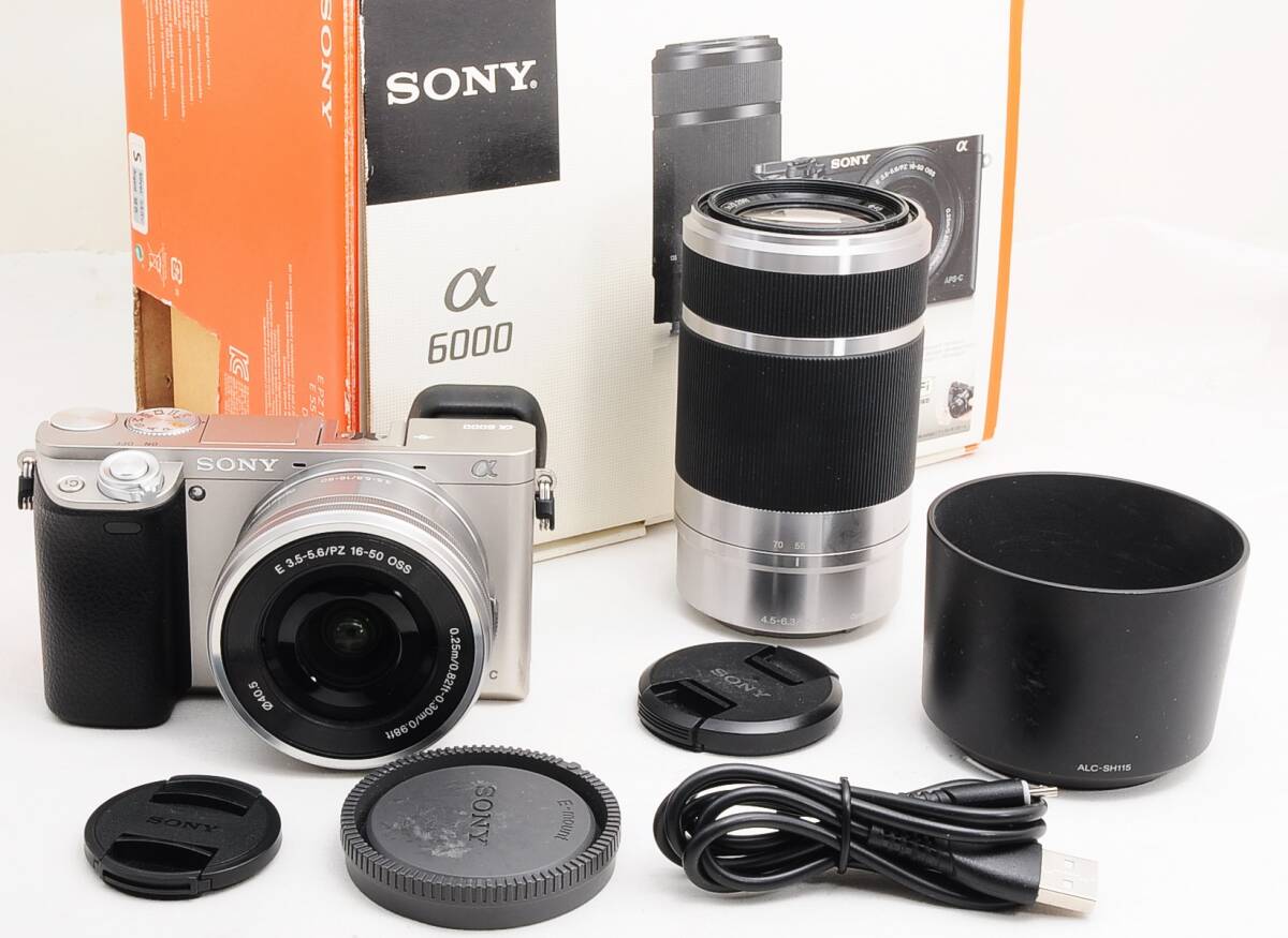 SONY α6000 ダブルズームレンズキット ILCE-6000Y シルバー 箱付き拍卖