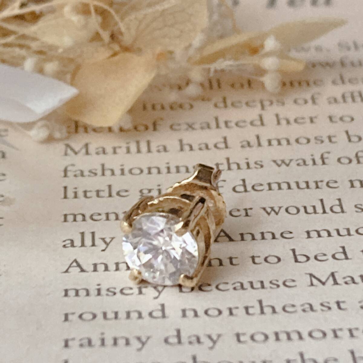 ピアス ダイヤモンド風 片耳一個 14KT刻印 キラキラ☆vintage jewelry accessories F0249拍卖