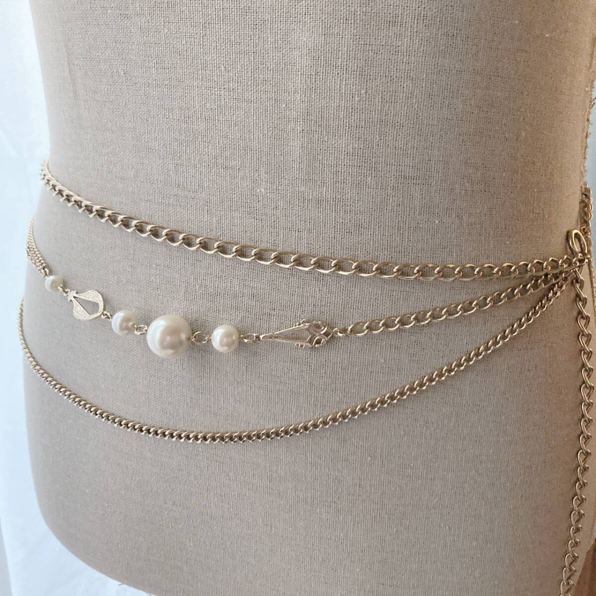 チェーンベルト ゴールドトーン パール 大玉 美品☆Vintage jewelry accessoriesF0319拍卖