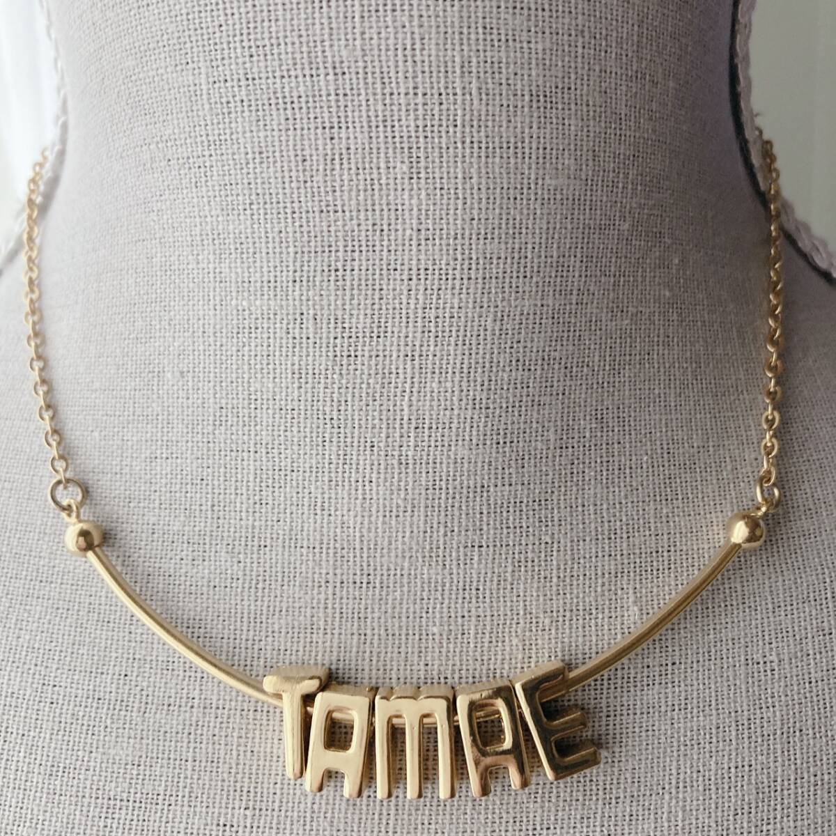 ネームネックレス ショート TAMAE ゴールドトーン アーチ☆Vintage jewelry accessoriesF0343 拍卖