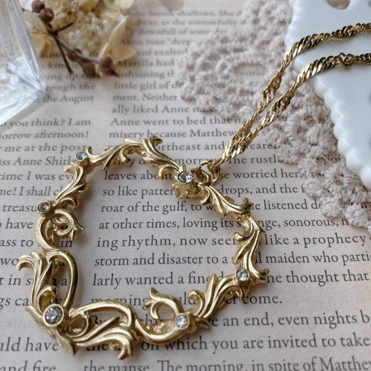 ペンダント ロング ハート クリスタル ゴールドトーン ネックレス ゴージャズ 美品☆Vintage jewelry accessoriesF0361拍卖